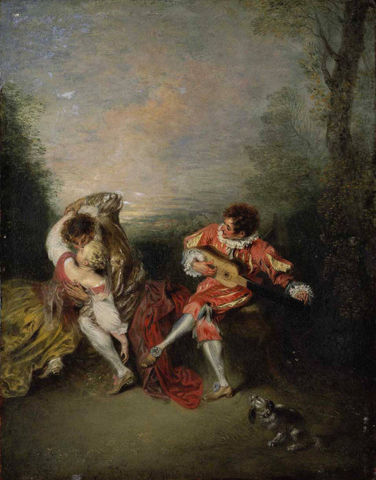 Surprise, vintage artwork by Jean-Antoine Watteau, 12x8" (A4) Poster