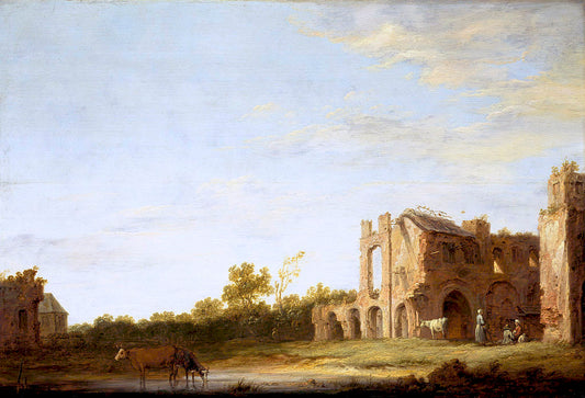 Landscape with the Ruins of Rijnsburg Abbey, near Leiden, vintage artwork by Aelbert Cuyp, 12x8" (A4) Poster
