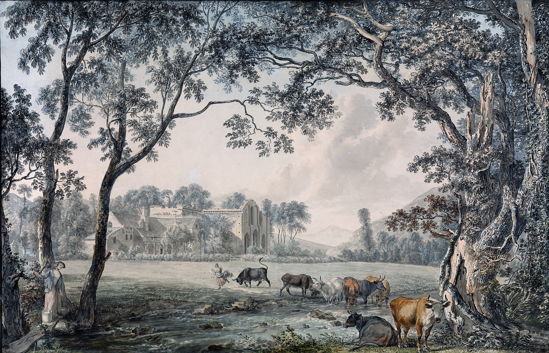 Valle Crucis Abbey, Denbighshire, vintage artwork by Paul Sandby , R.A., 12x8" (A4) Poster