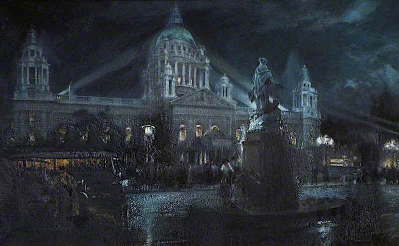 The City Hall and Titanic Memorial, vintage artwork by Thomas Eyre Macklin, 12x8" (A4) Poster
