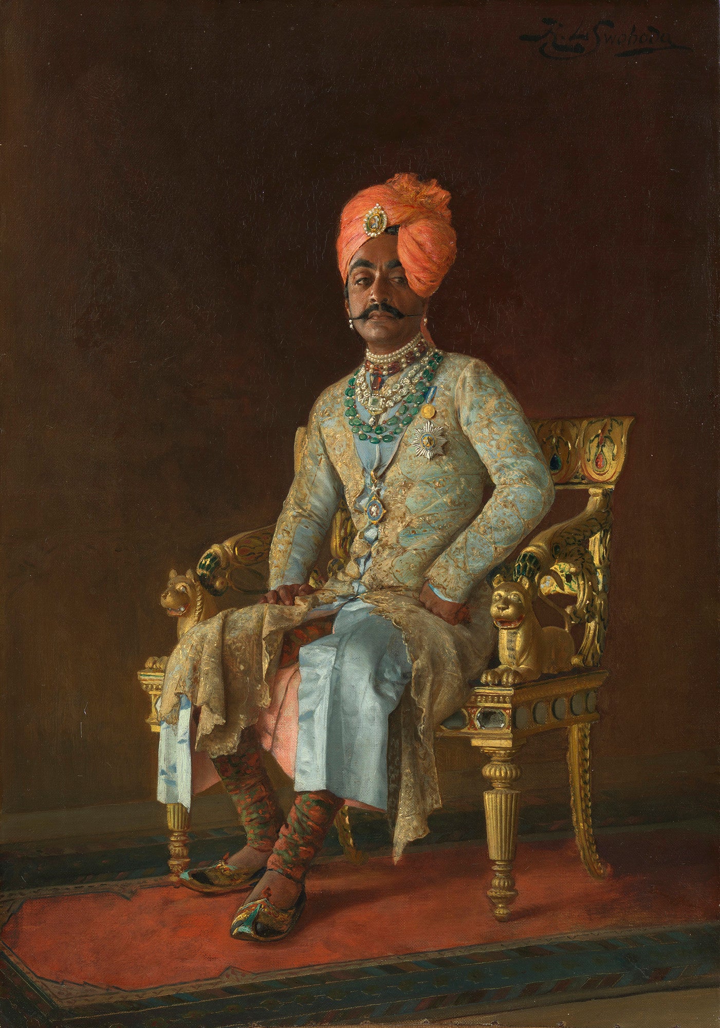 Sir Pratap Singh (1845-1922), vintage artwork by Rudolph Swoboda, A3 (16x12") Poster Print
