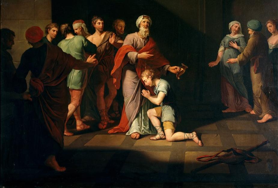 David Anointed by  Samuel (David salves af Samuel), vintage artwork by Nicolai Abraham Abildgaard, 12x8" (A4) Poster