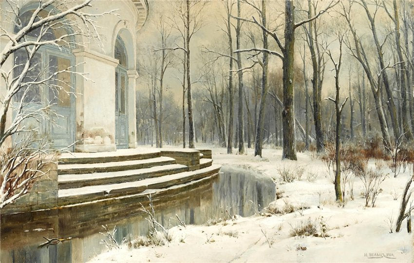The First Snow, vintage artwork by Ivan Weltz, 12x8" (A4) Poster