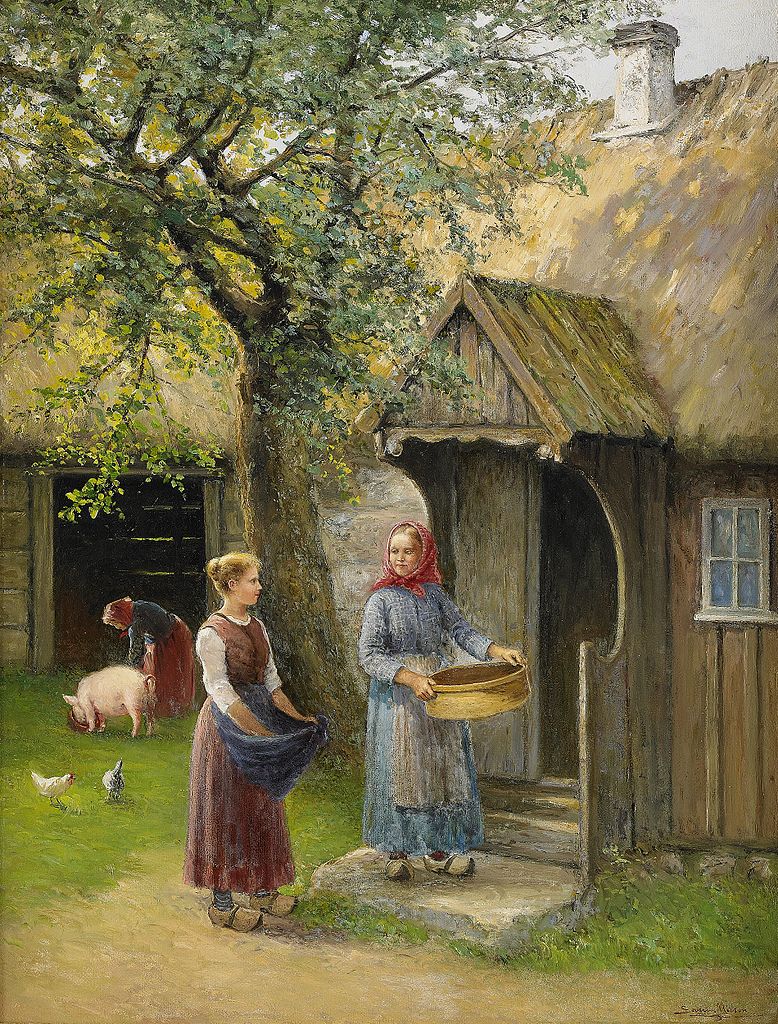 Farmyard Idyll, vintage artwork by Severin Nilson, 12x8" (A4) Poster