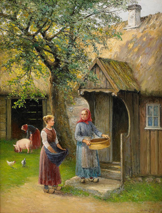 Farmyard Idyll, vintage artwork by Severin Nilson, 12x8" (A4) Poster