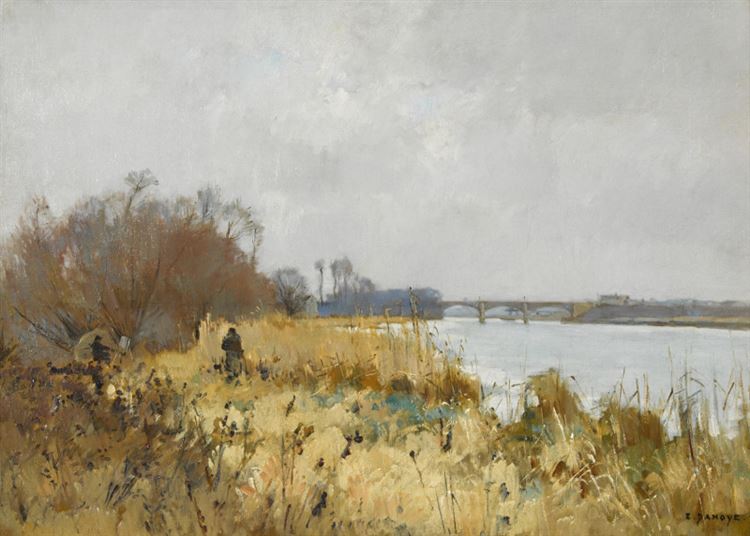 Painters near Argenteuil, vintage artwork by Pierre-Emmanuel Damoye, 12x8" (A4) Poster