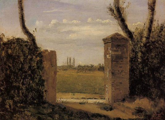 Bois-Guillaumi, near Rouen - A Gate Flanked by  Two Posts, vintage artwork by Jean-Baptiste-Camille Corot, A3 (16x12") Poster Print