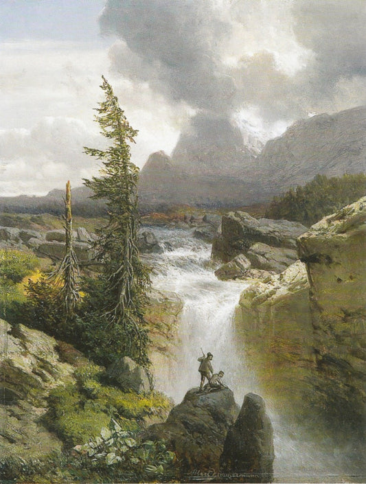 Mountain with Waterfall, vintage artwork by August Albert Zimmermann, A3 (16x12") Poster Print