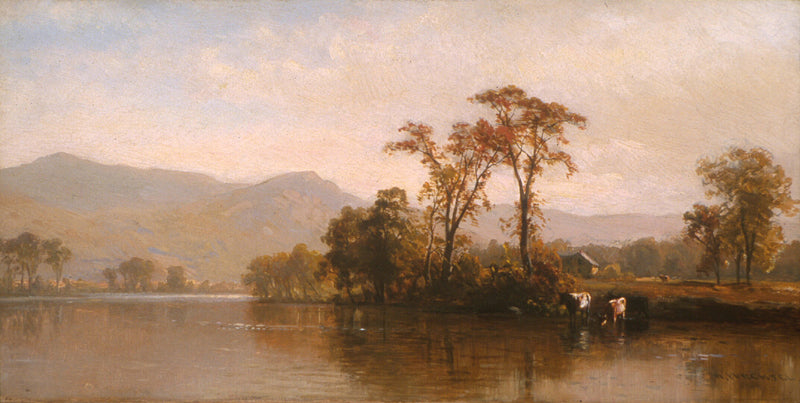 Cows in the Hudson River, vintage artwork by Hermann Fuechsel, 12x8" (A4) Poster
