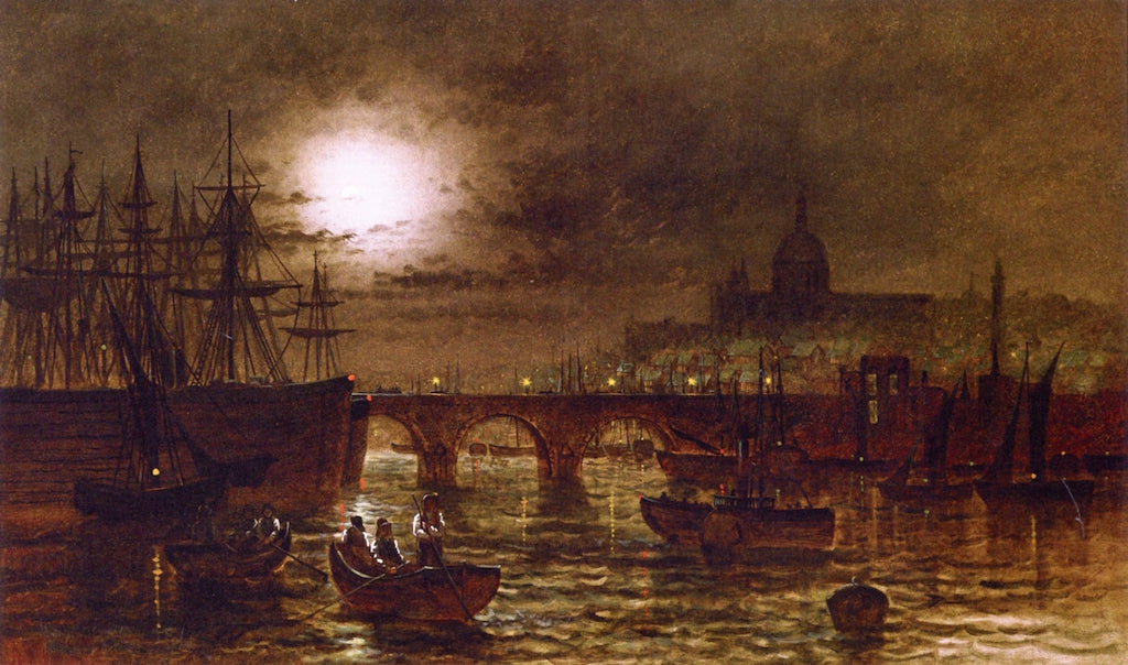 St. Paul's from the Thames by  Moonlight, vintage artwork by Wilfred Jenkins, 12x8" (A4) Poster