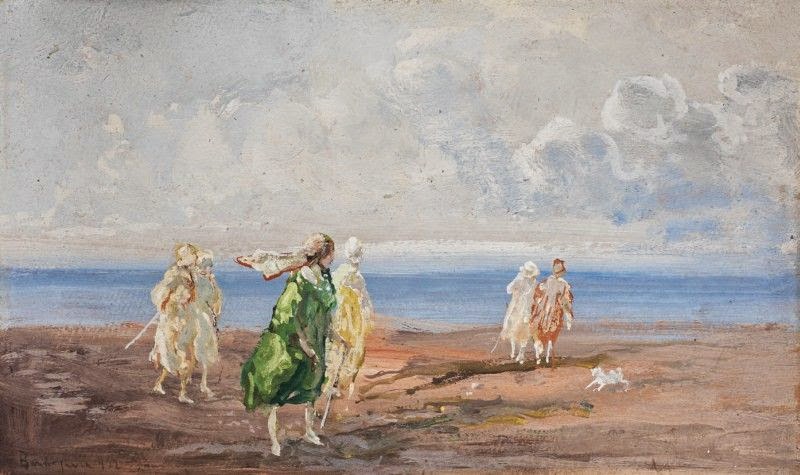 On the Beach in Bordighera by Pompeo Mariani,A3(16x12")Poster