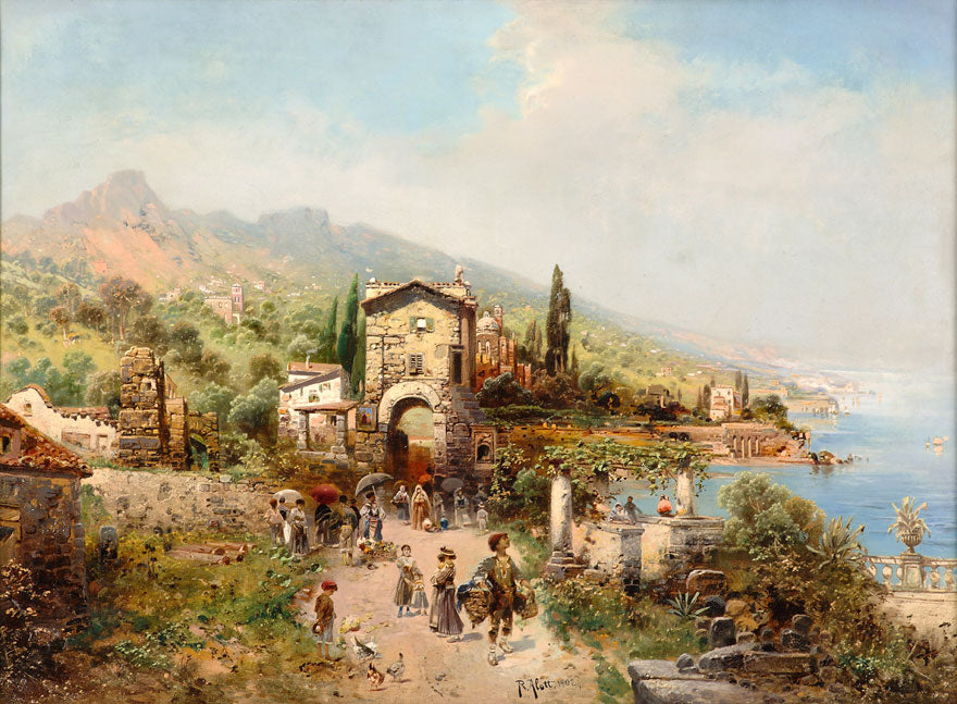 Road in Southern Italy, vintage artwork by Robert Alott, 12x8" (A4) Poster