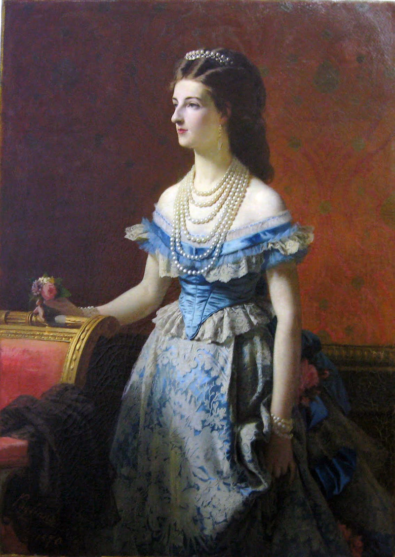 Queen Margarita in a Blue Dress, vintage artwork by Eleuterio Pagliano, 12x8" (A4) Poster