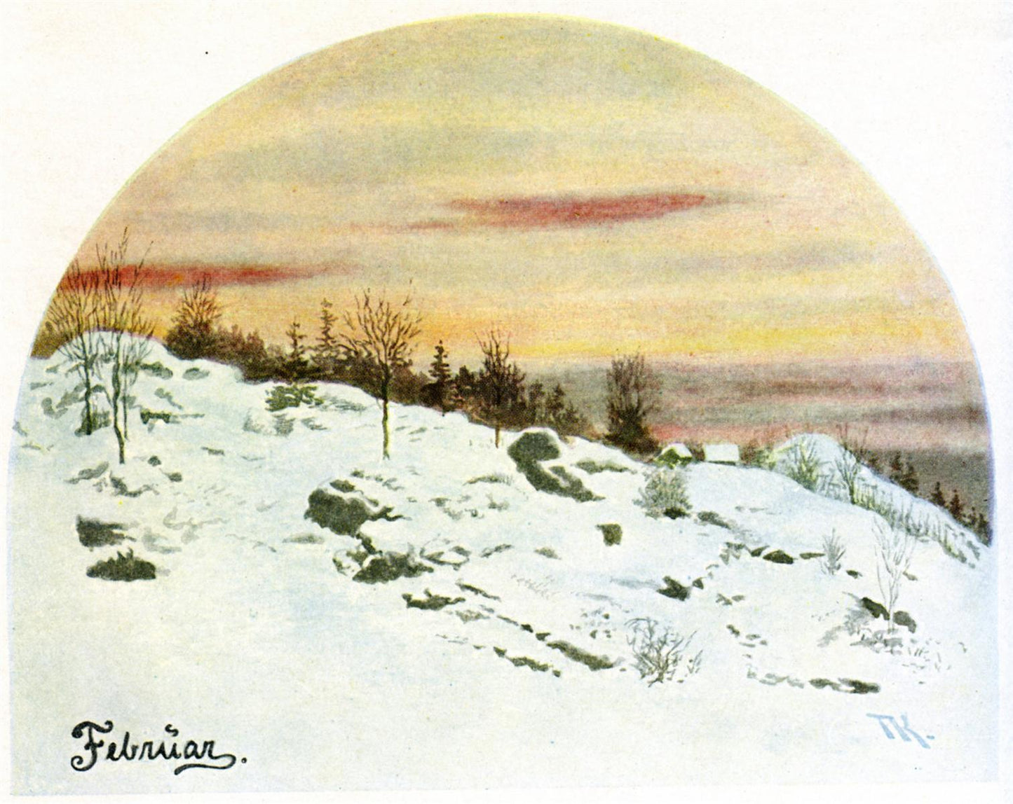 February, vintage artwork by Theodor Severin Kittelsen, 12x8" (A4) Poster
