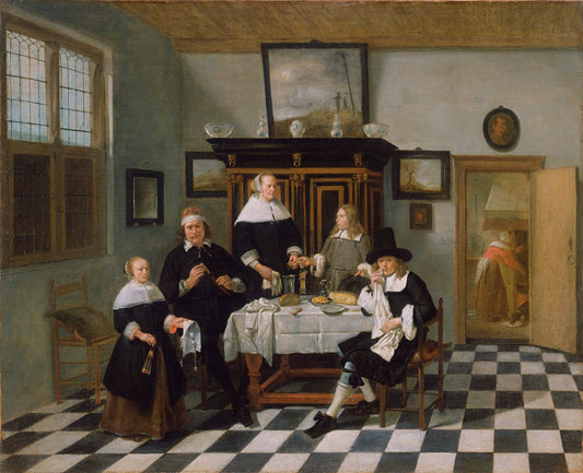 Family Group at Dinner Table, vintage artwork by Quiringh van Brekelenkam, 12x8" (A4) Poster