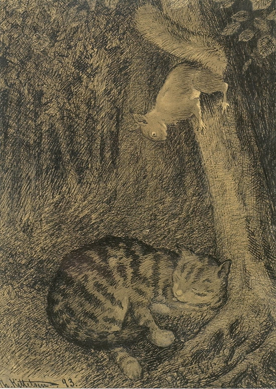 Cat and squirrel by Theodor Severin Kittelsen,A3(16x12")Poster