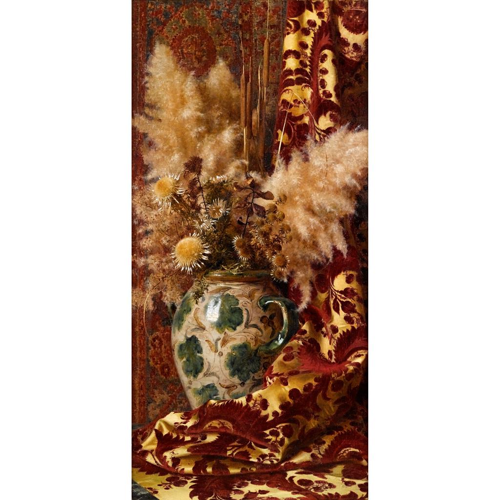 ers in a faience vase and damask drapery by Giorgio Lucchesi,A3(16x12")Poster