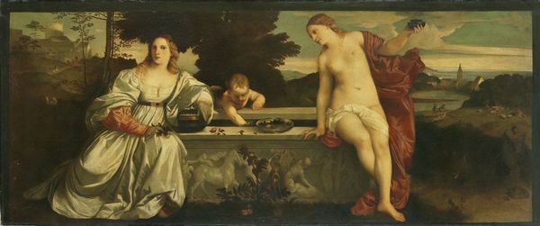 Heavenly and Earthly Love (after Titian), vintage artwork by Franz von Lenbach, 12x8" (A4) Poster