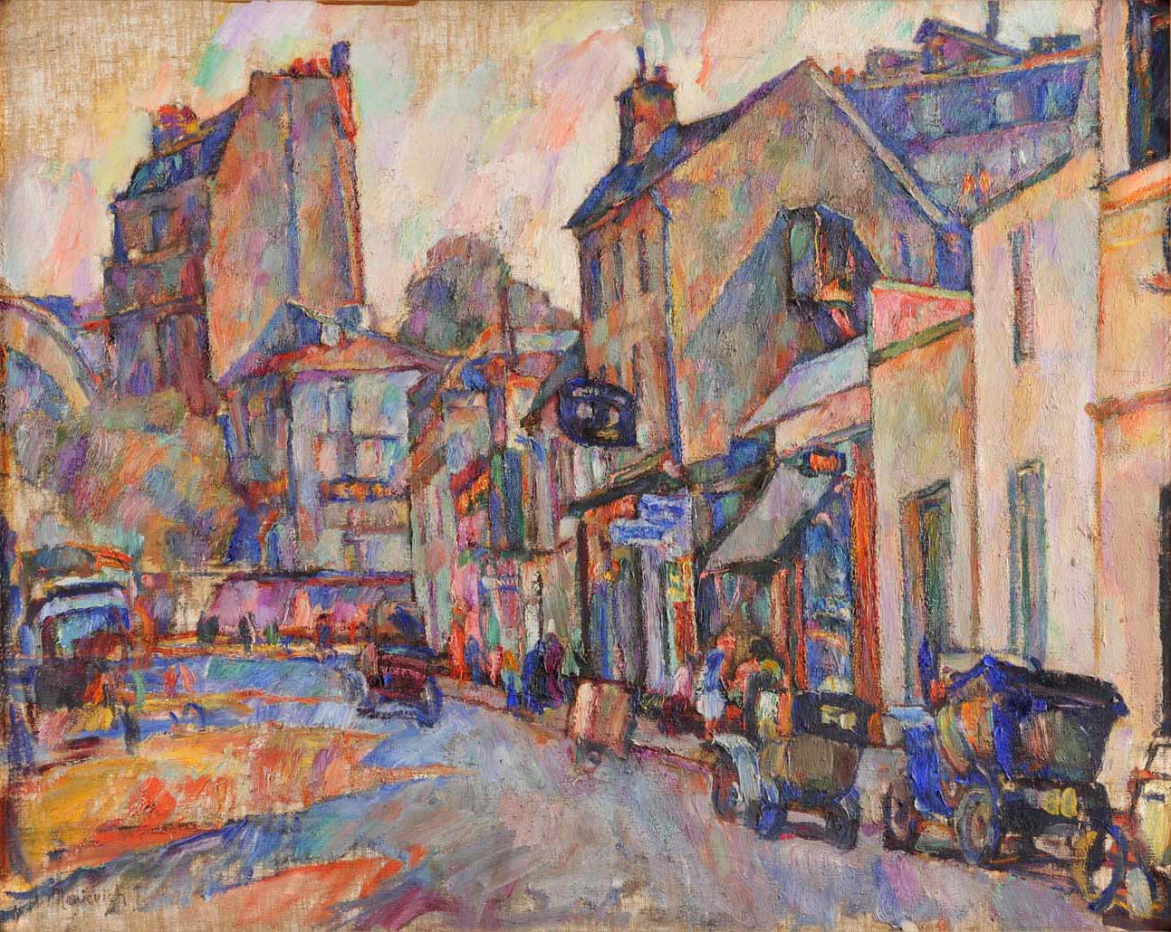 Old Street Scene, vintage artwork by Abraham A. Manievich, 12x8" (A4) Poster