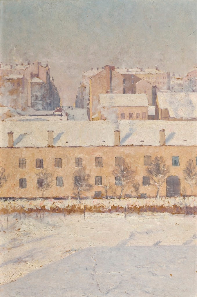 A Winter Scene. Motif from Southern Stockholm, vintage artwork by Knut Axel Lindman, 12x8" (A4) Poster