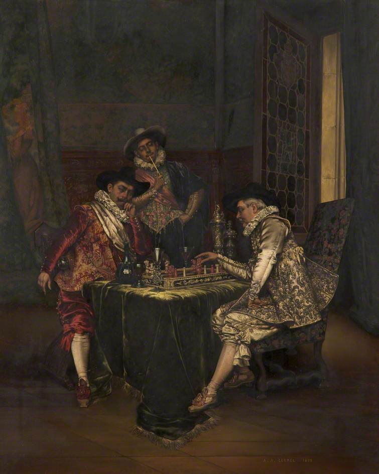 Cavaliers Playing Chess, vintage artwork by Adolphe Alexander Lesrel, 12x8" (A4) Poster