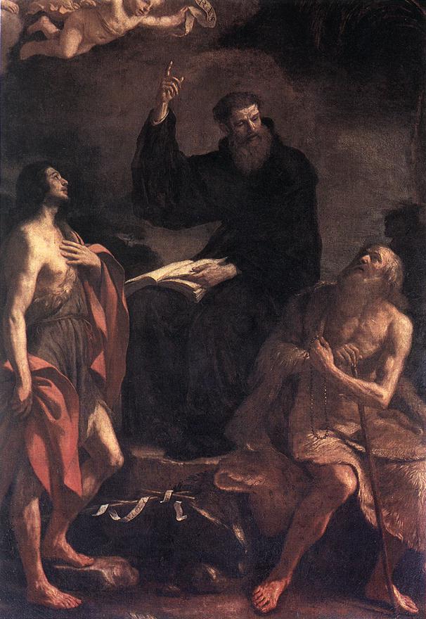 Saints Augustine, John the Baptist and Paul the Hermit, vintage artwork by Guercino, 12x8" (A4) Poster
