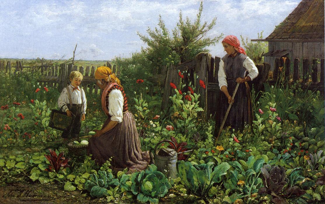 Tending the Garden, vintage artwork by John J. Hammer, 12x8" (A4) Poster