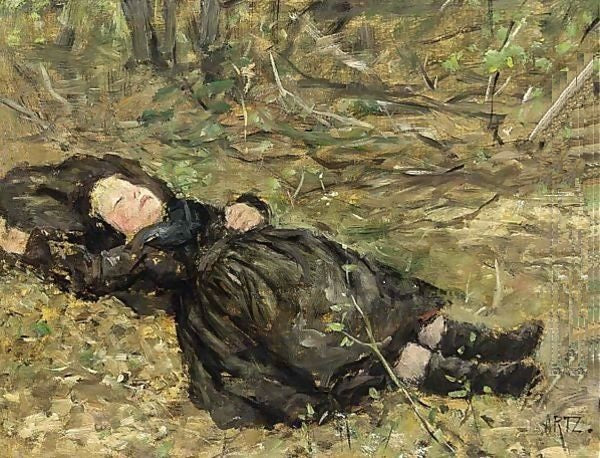 Sleeping in the Woods, vintage artwork by David Adolph Artz, A3 (16x12 ...
