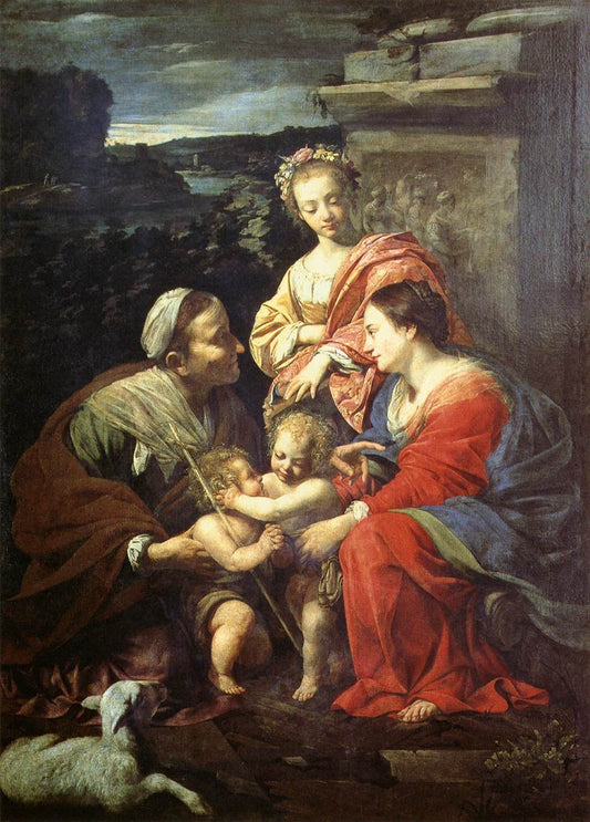 The Holy Family with Sts Elizabeth, John the Baptist and Catherine, vintage artwork by Simon Vouet, 12x8" (A4) Poster