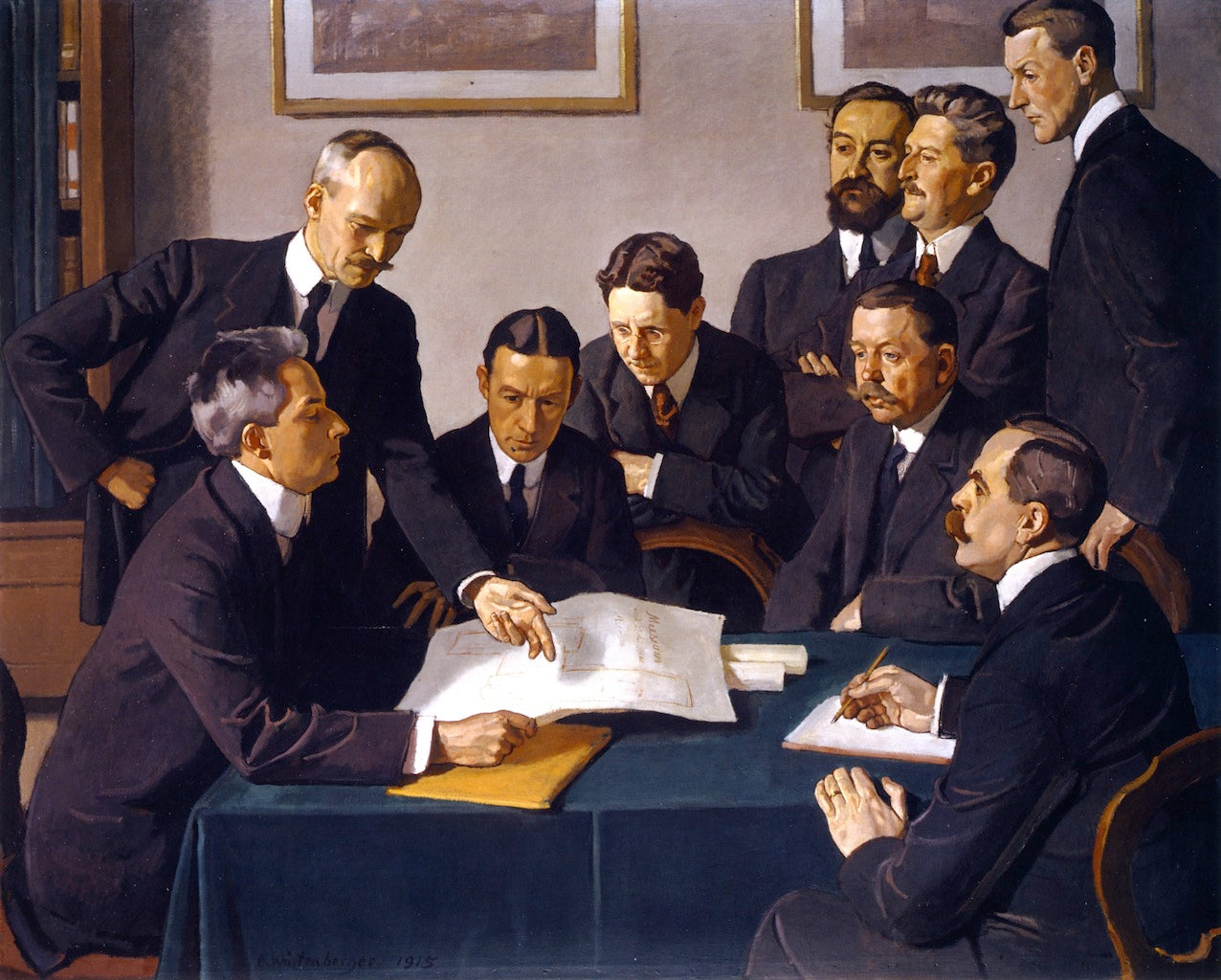 Group Portrait of the Board of the Kunstverein, vintage artwork by Ernst Würtenberger, 12x8" (A4) Poster