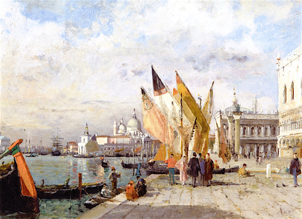 The Molo and Bacino di Marco, Venice, vintage artwork by Martin Rico y Ortega, 12x8" (A4) Poster