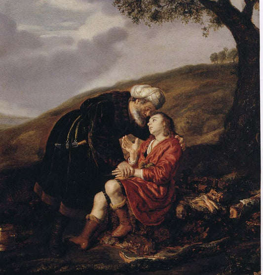 Abraham and Isaac Before the Sacrifice, vintage artwork by Jan Victors, 12x8" (A4) Poster