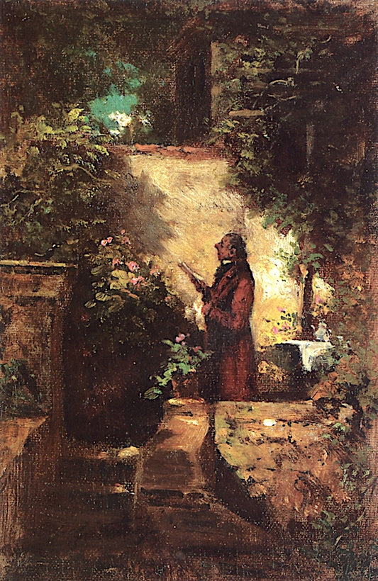 An Old Man in the Garden, vintage artwork by Carl Spitzweg, A3 (16x12") Poster Print