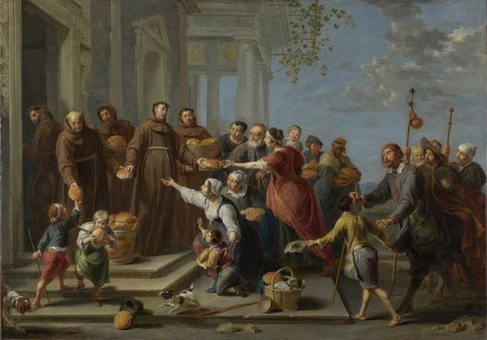 Saint Anthony of Padua (?) Distributing Bread, vintage artwork by Willem van Herp the Elder, 12x8" (A4) Poster
