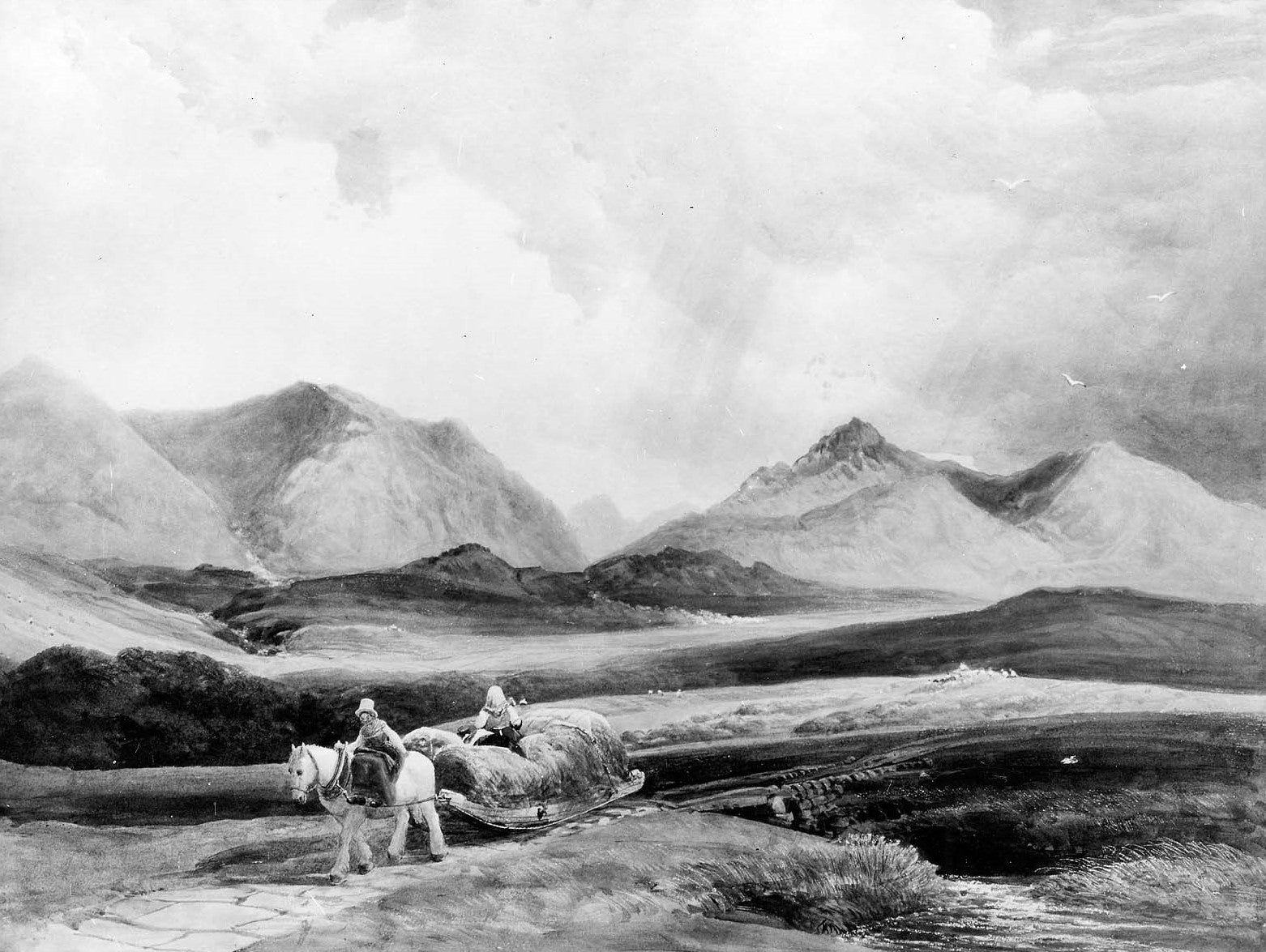 A View in Wales Between Pentir and Bangor, vintage artwork by Peter de Wint, 12x8" (A4) Poster