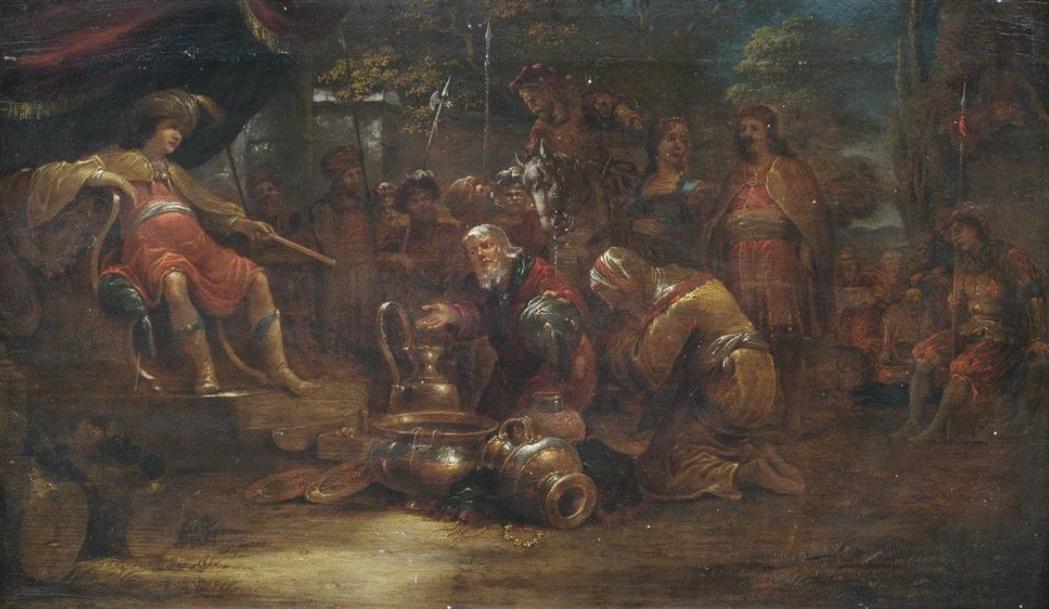 King Solomon Receives the Queen of Saba, vintage artwork by Leonaert Bramer, 12x8" (A4) Poster