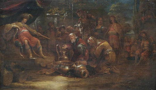 King Solomon Receives the Queen of Saba, vintage artwork by Leonaert Bramer, 12x8" (A4) Poster