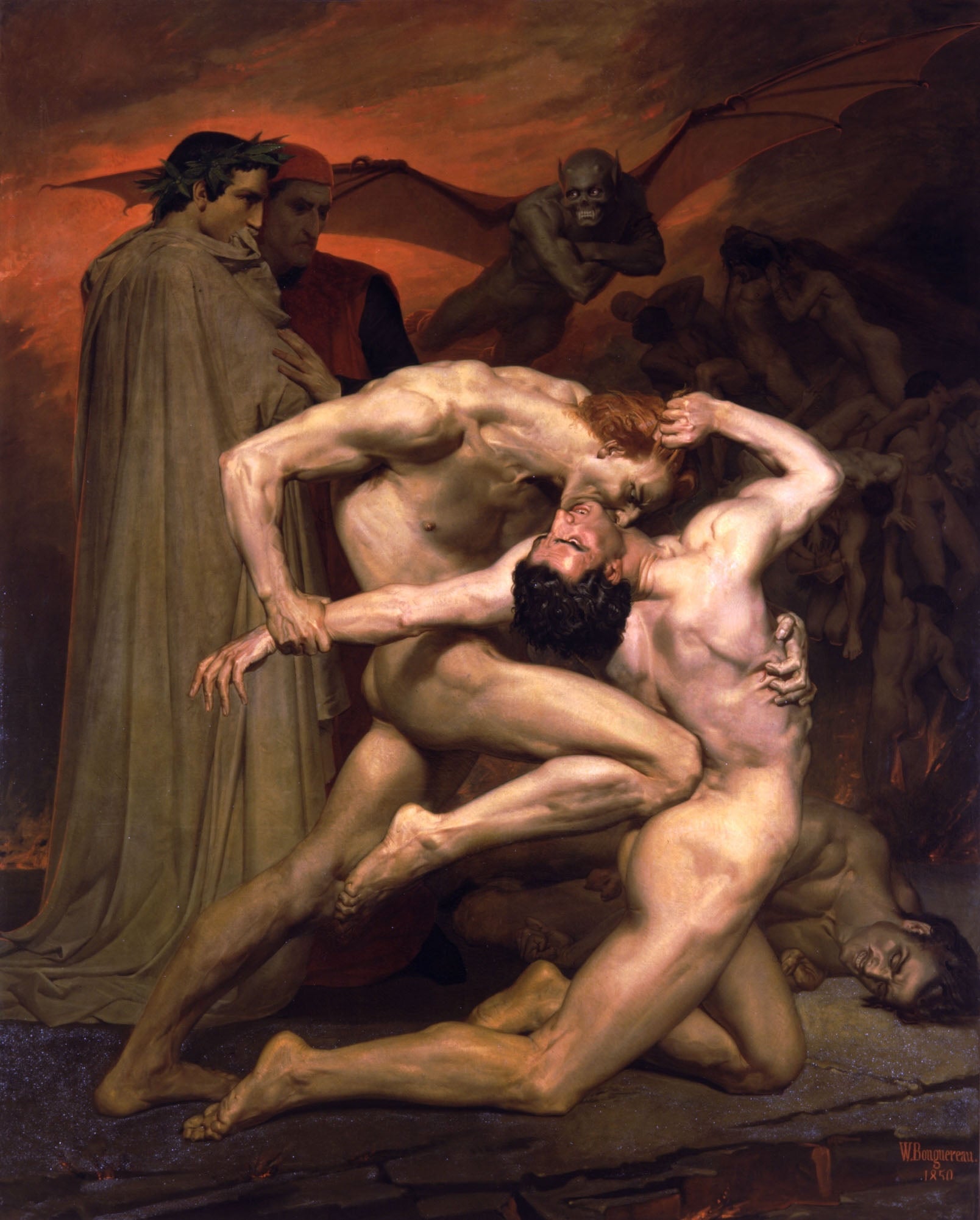 Dante and Virgil in Hell, vintage artwork by William Bouguereau, 12x8" (A4) Poster