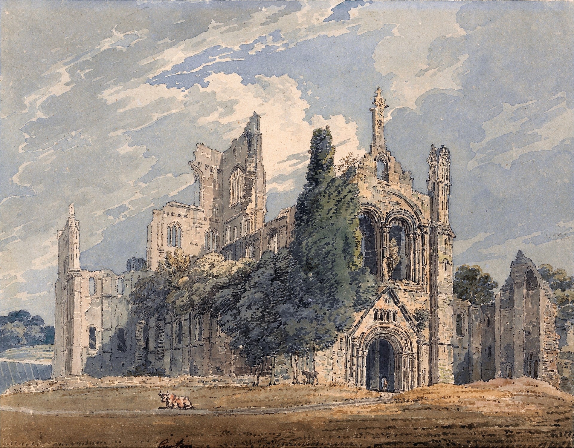 Kirkstall Abbey from the North West (after Edward Dayes), vintage artwork by Thomas Girtin, 12x8" (A4) Poster