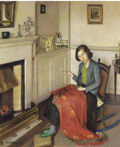 The red silk shawl, vintage artwork by Harold Charles Francis Harvey, 12x8" (A4) Poster
