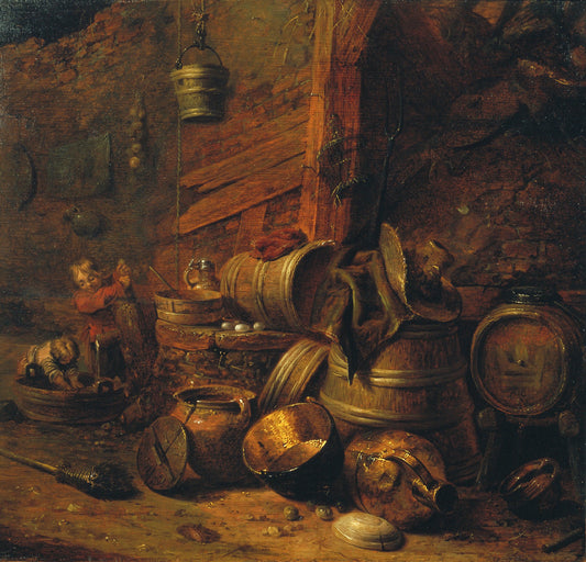 Cellar Interior, vintage artwork by Pieter Quast, 12x8" (A4) Poster