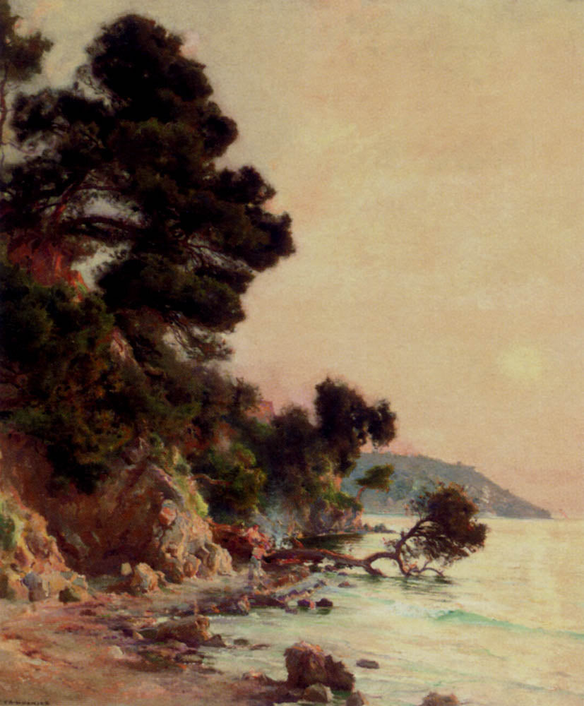 Woodburners on the French Coast, vintage artwork by Jules-Alexis Muenier, 12x8" (A4) Poster