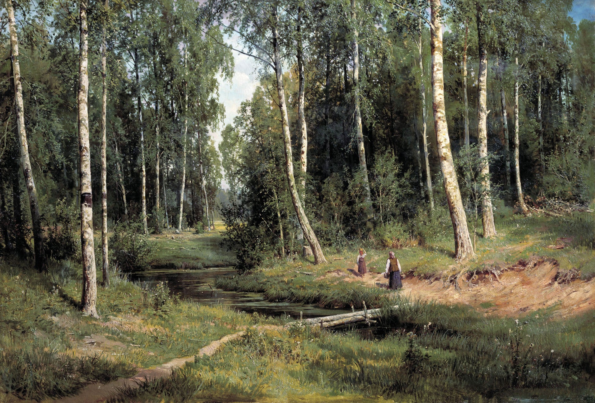 Brook in a Birch Grove, vintage artwork by Ivan Ivanovich Shishkin, 12x8" (A4) Poster
