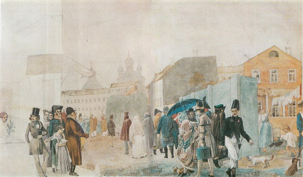 Street Scene in Moscow, vintage artwork by Pavel Fedotov, A3 (16x12") Poster Print