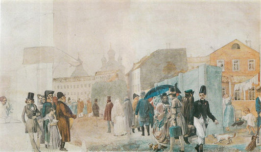 Street Scene in Moscow, vintage artwork by Pavel Fedotov, A3 (16x12") Poster Print