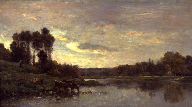 Cattle at the Pool, vintage artwork by Charles-François Daubigny, A3 (16x12") Poster Print