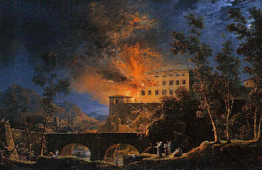 A House on Fire in the Night (second version), vintage artwork by Cesar Van Loo, 12x8" (A4) Poster