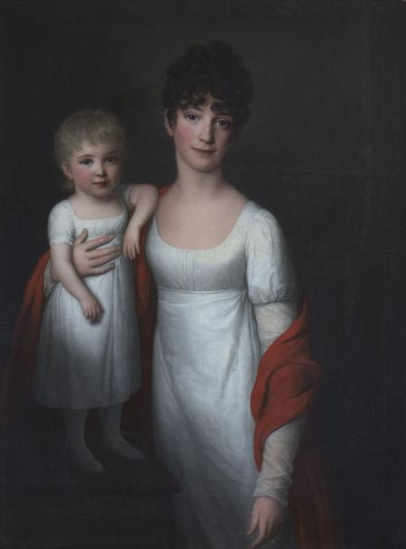 Portrait of Baroness Charlotte Ulrike von Rosenkrantz and her daughter Axeline, vintage artwork by Friedrich Carl Groger, 12x8" (A4) Poster