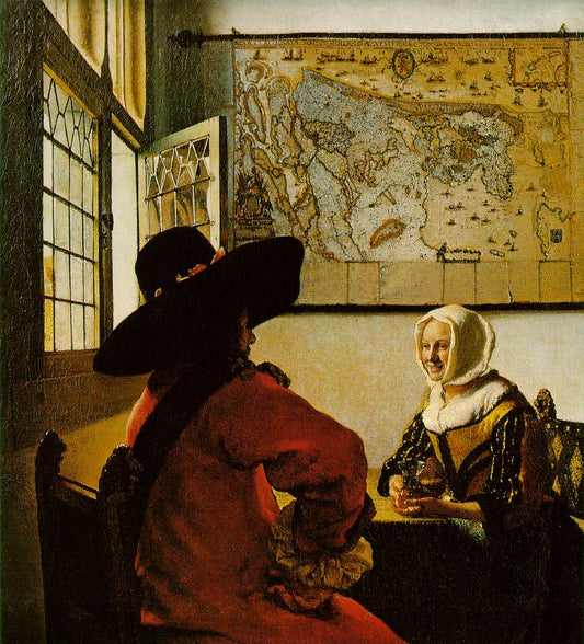 Soldier and a Laughing Girl, vintage artwork by Johannes Vermeer, 12x8" (A4) Poster