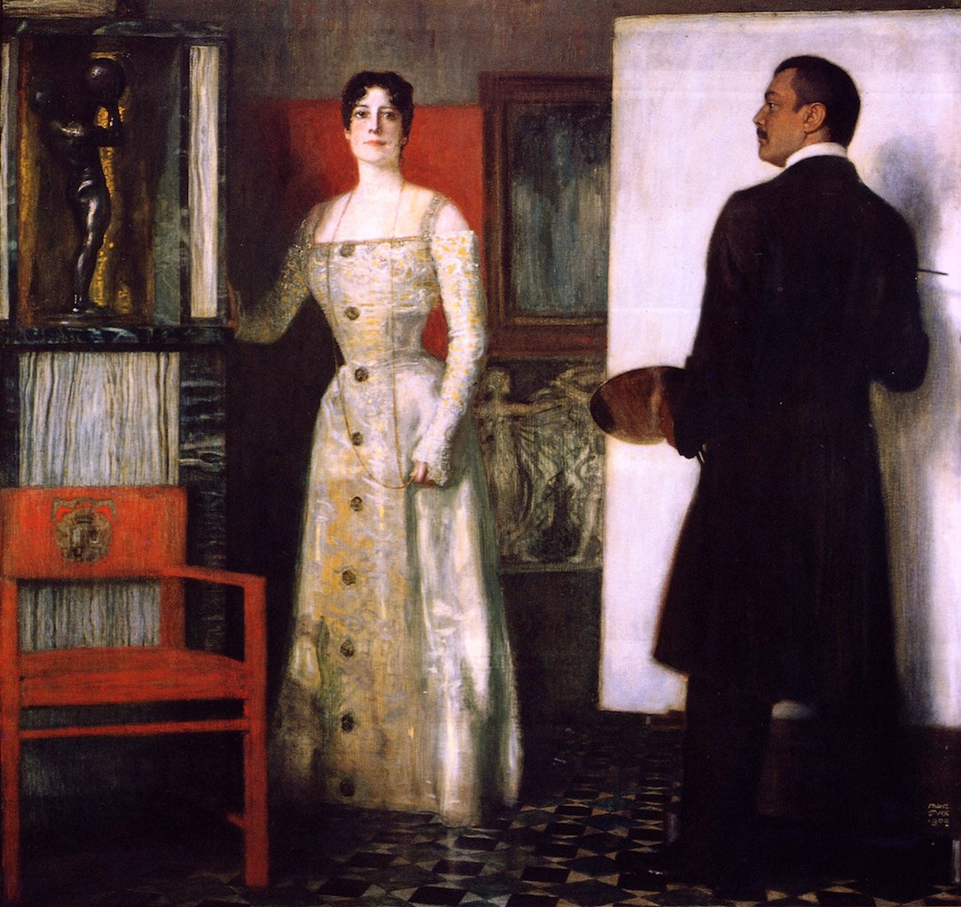 Franz and Mary Stuck in the Studio, vintage artwork by Franz von Stuck, 12x8" (A4) Poster